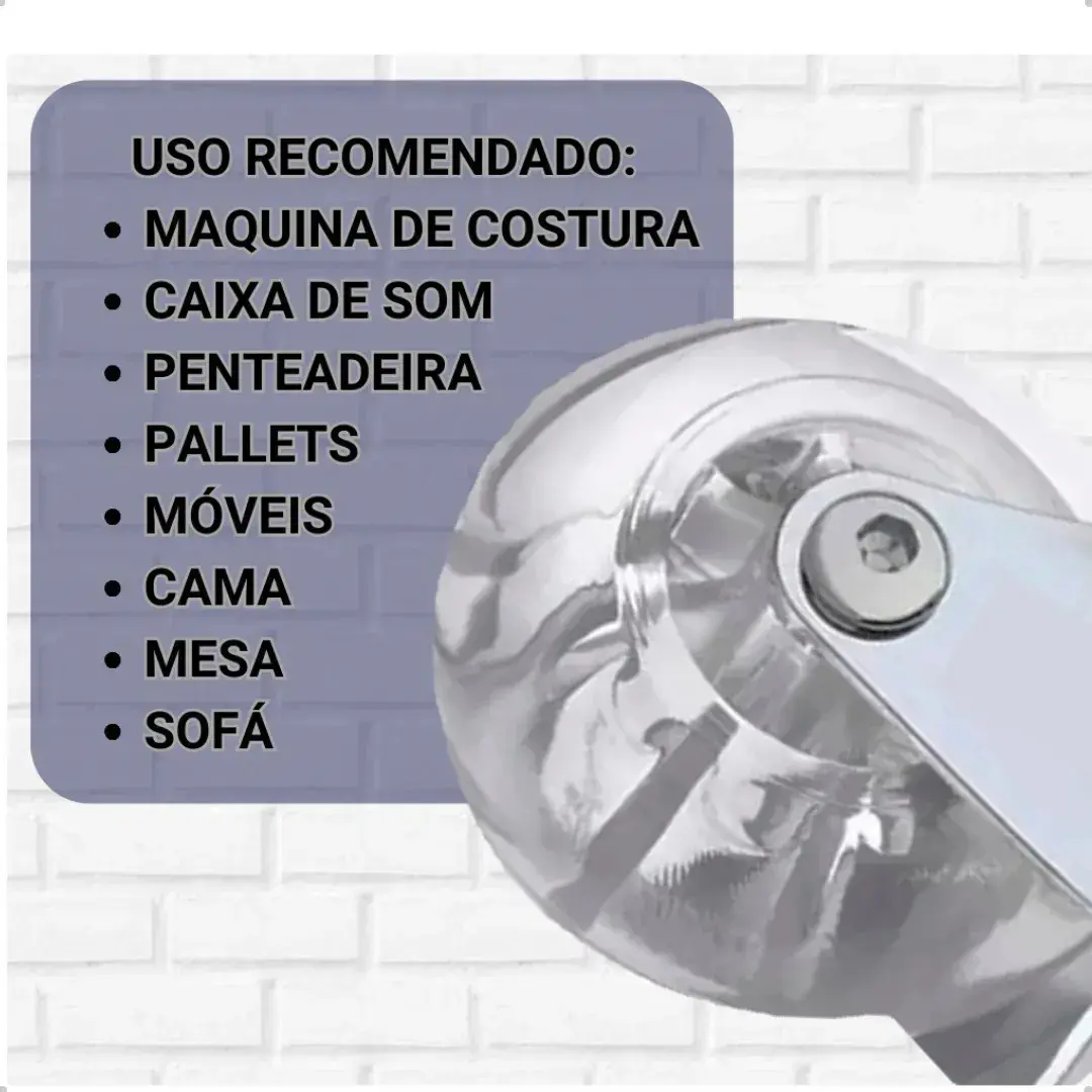 Kit 8 Rodinhas Para Moveis Rodízio Roda HD 50mm Silicone Reforçada Giratória Com Trava 2 Polegadas Com Placa E Freio Gel thumbnail 4