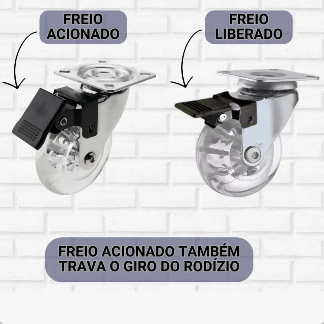 Kit 8 Rodinhas Para Moveis Rodízio Roda HD 50mm Silicone Reforçada Giratória Com Trava 2 Polegadas Com Placa E Freio Gel thumbnail 5
