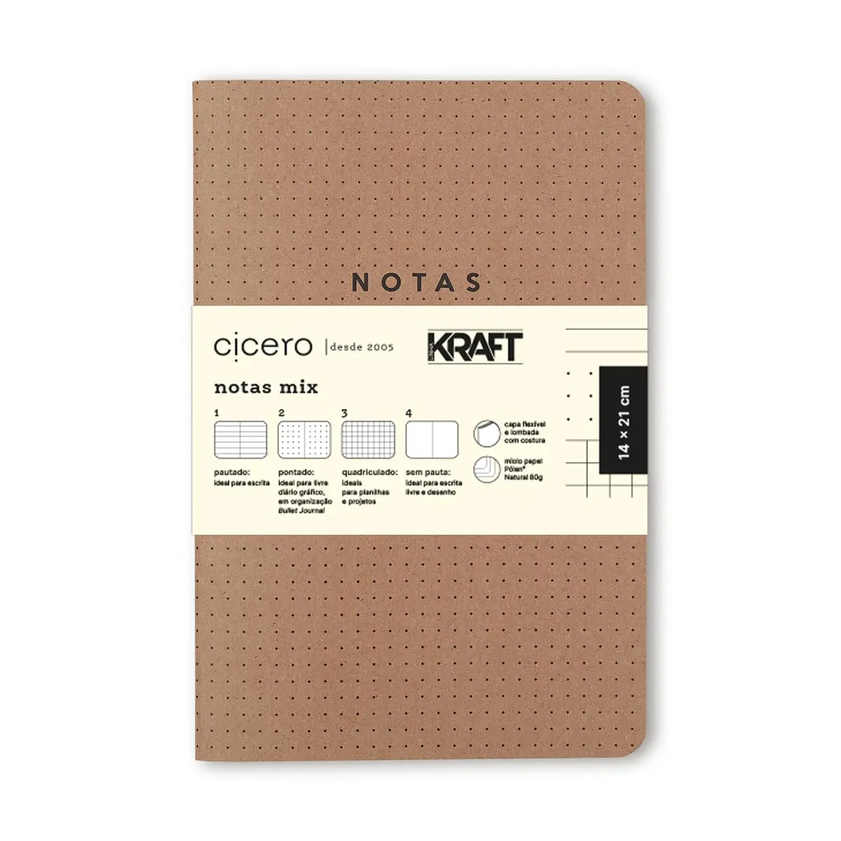 Kit 4 Cadernetas Costuradas Notas Mix, Cicero, 3725, Bege