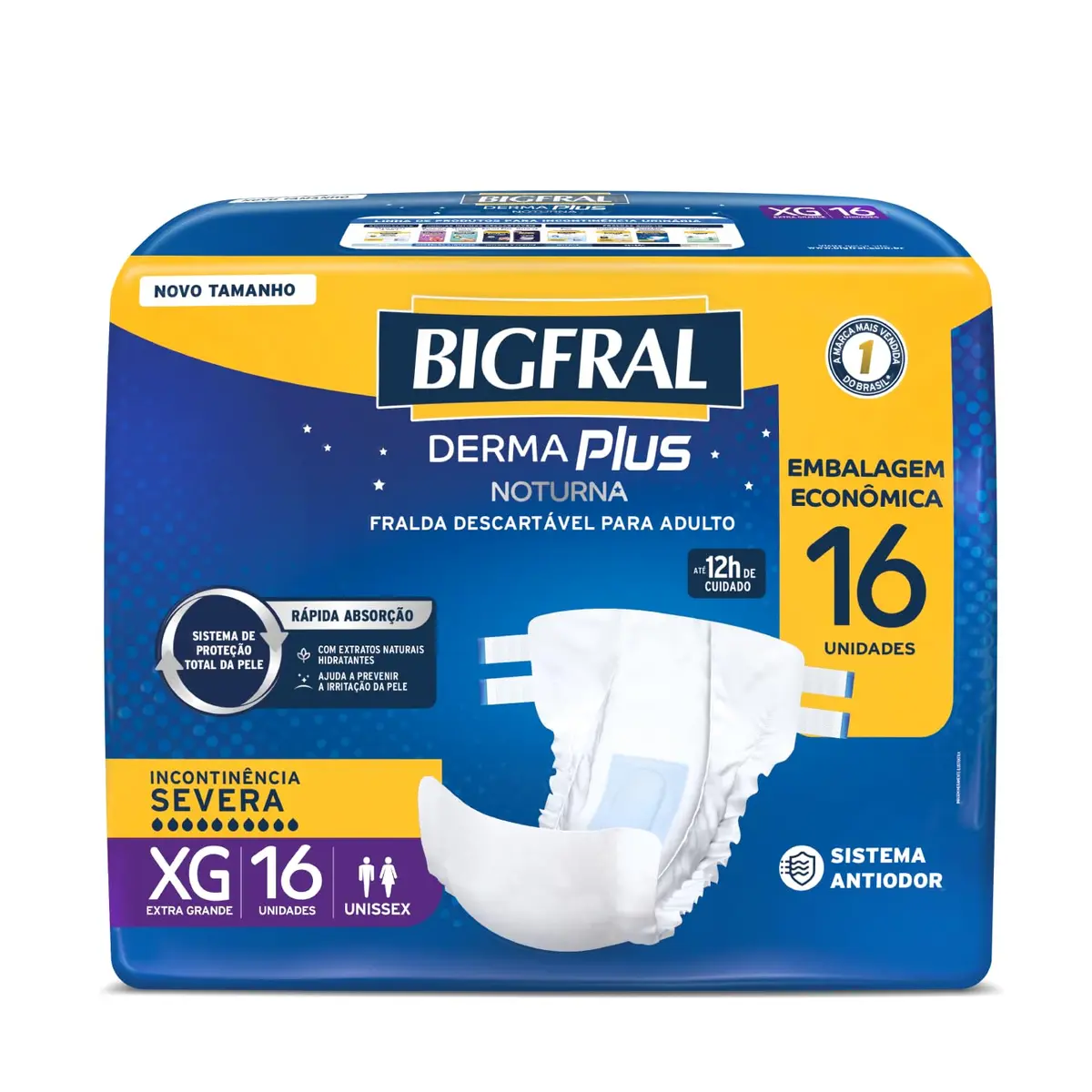 Fralda Bigfral Derma Plus Noturna Econômica XG 16 Unidades