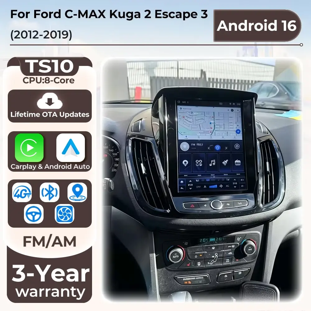 Rádio Automotivo Android 16 para Ford C-MAX Kuga 2 Escape 3 2012-2019 Reprodutor Multimídia de Vídeo Wireless Carplay BT Auto 5G Stereo DSP RSD - 1