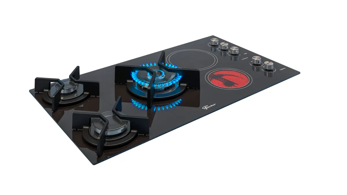 Fischer Cooktop Elétrico/Gás 5 Bocas Top Mesa Vitrocerâmica Preto 220V - 7730-11479