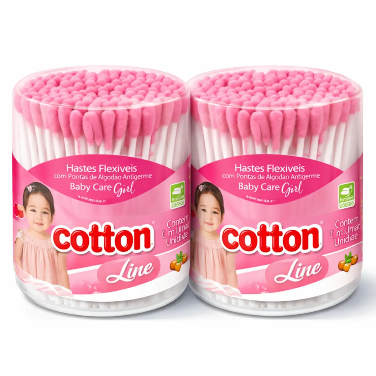 Hastes Flexíveis Baby Girl com Algodão Antigerme – Kit com 2 Unidades | 100% Algodão, Pontas Macias e Seguras, Higiene Delicada para Bebês - 1