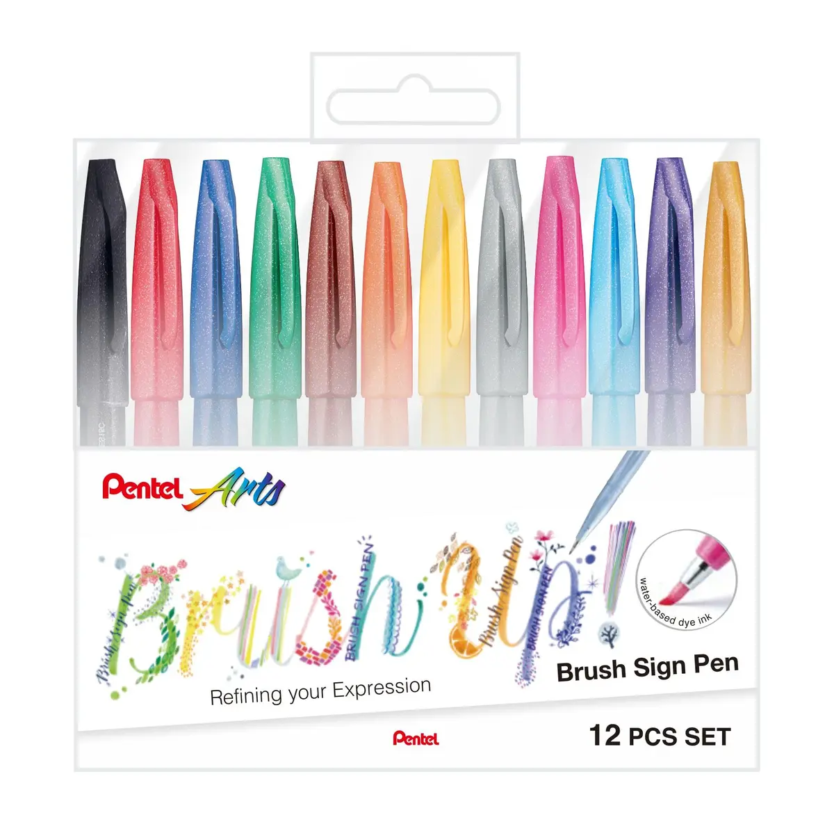 Pentel Caneta Pincel Brush Sign Pen Kit 12 Cores KITBRUSH-12T