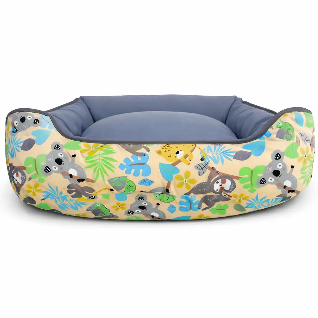 Cama PET dupla face com zíper para fácil remoção da espuma e lavagem (Médio, Safari Leopardo e Cinza)