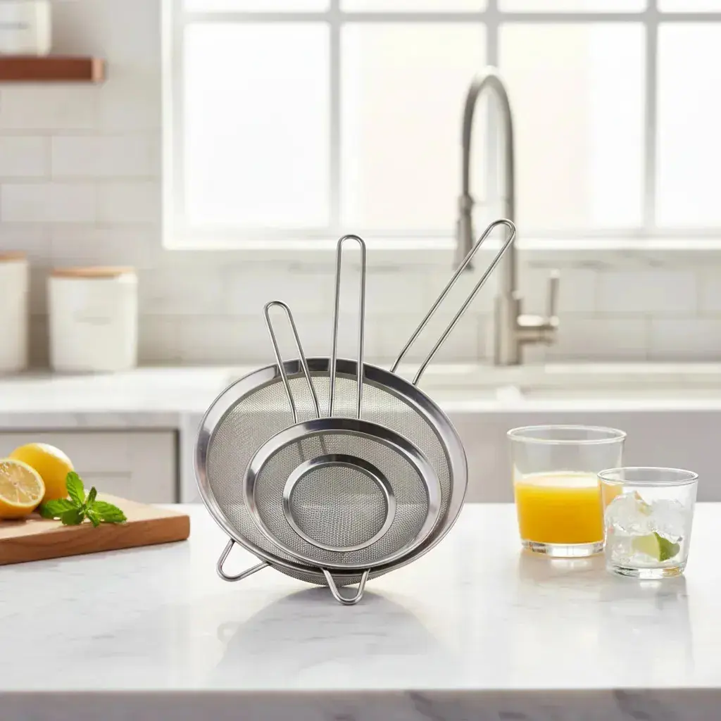Kit com 3 Peneiras em Aço Inox para Coar, Peneirar e Polvilhar | Ideal para Farinha, Açúcar, Café e Chás 10,14 e 20 cm Yellow Seller - 1