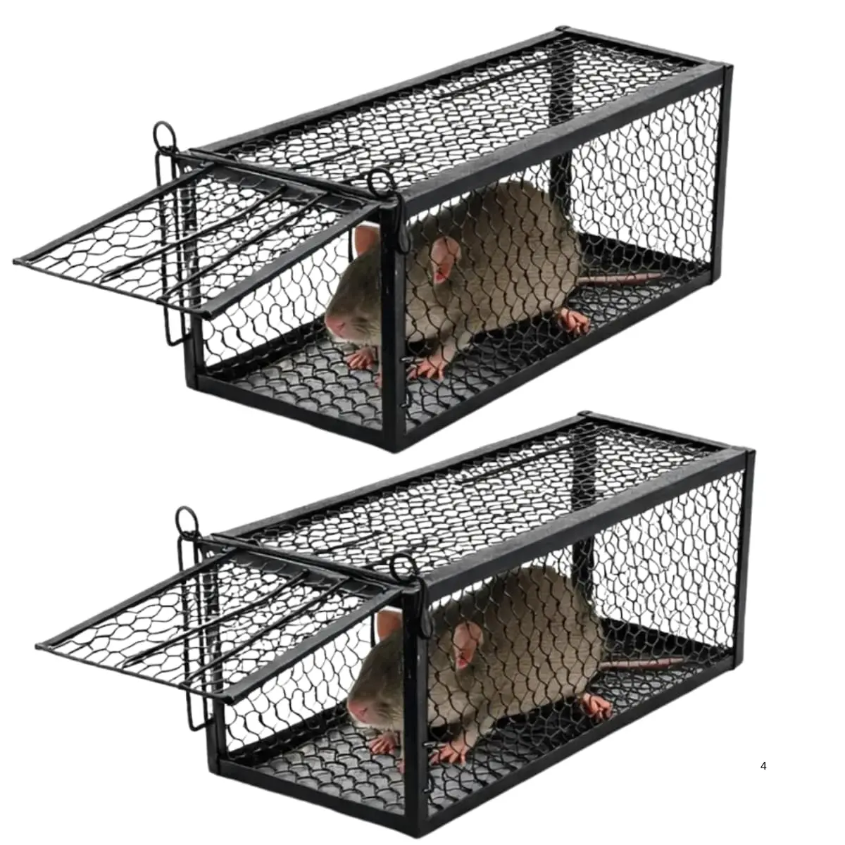 2 Ratoeira Gaiola Grande para Captura de Ratos e Ratazanas, Armadilha de Metal Reutilizável e Segura para Controle de Roedores em Ambientes Internos e Externos, Sem Veneno, Fácil de Armar - 1