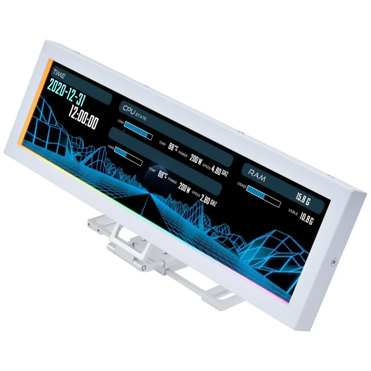 Tela Lian Li 8.8” Universal para Gabinetes Branco ARGB IPS LCD 1920x480 USB SM088W - 1