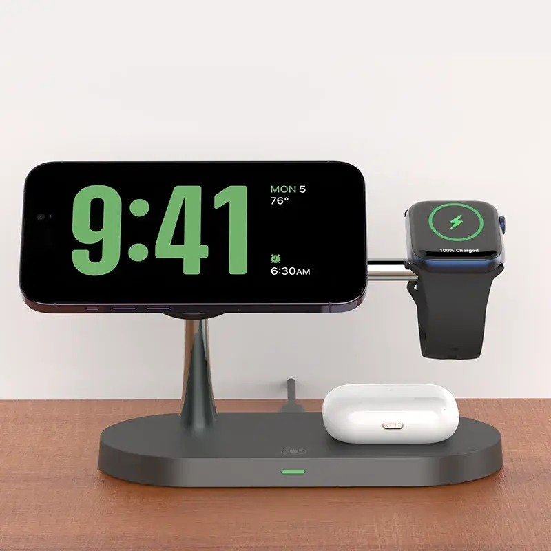 Suporte de carregador sem fio 3 em 1 para iPhone 12/13/14/15/16/17 Estação de carregamento rápido para Apple Watch 10 9 8 7 6 5 4 Airpods 2 3 Pro