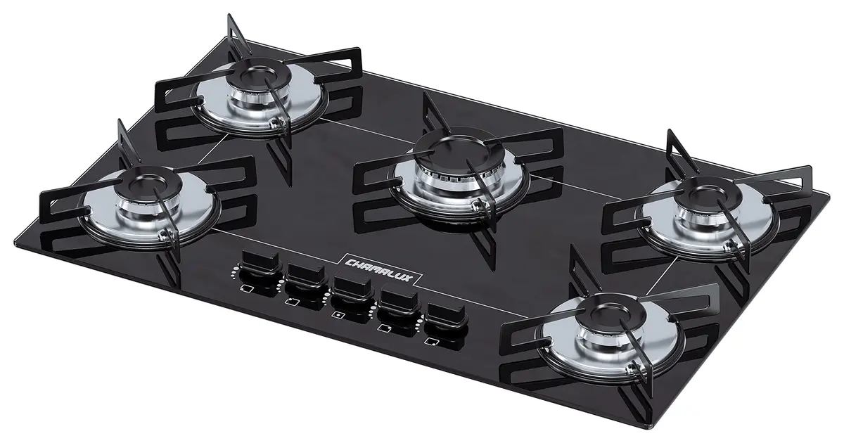 Cooktop 5 bocas Chamalux ultra chama Bivolt Trempe de Chapa Preto