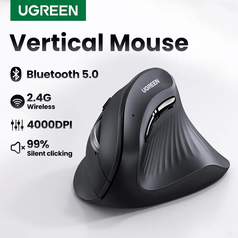 Mouse vertical sem fio UGREEN, Bluetooth 5.0, 2.4G, design ergonómico, 4000 DPI, para MacBook, tablets, portáteis, computadores e PCs.