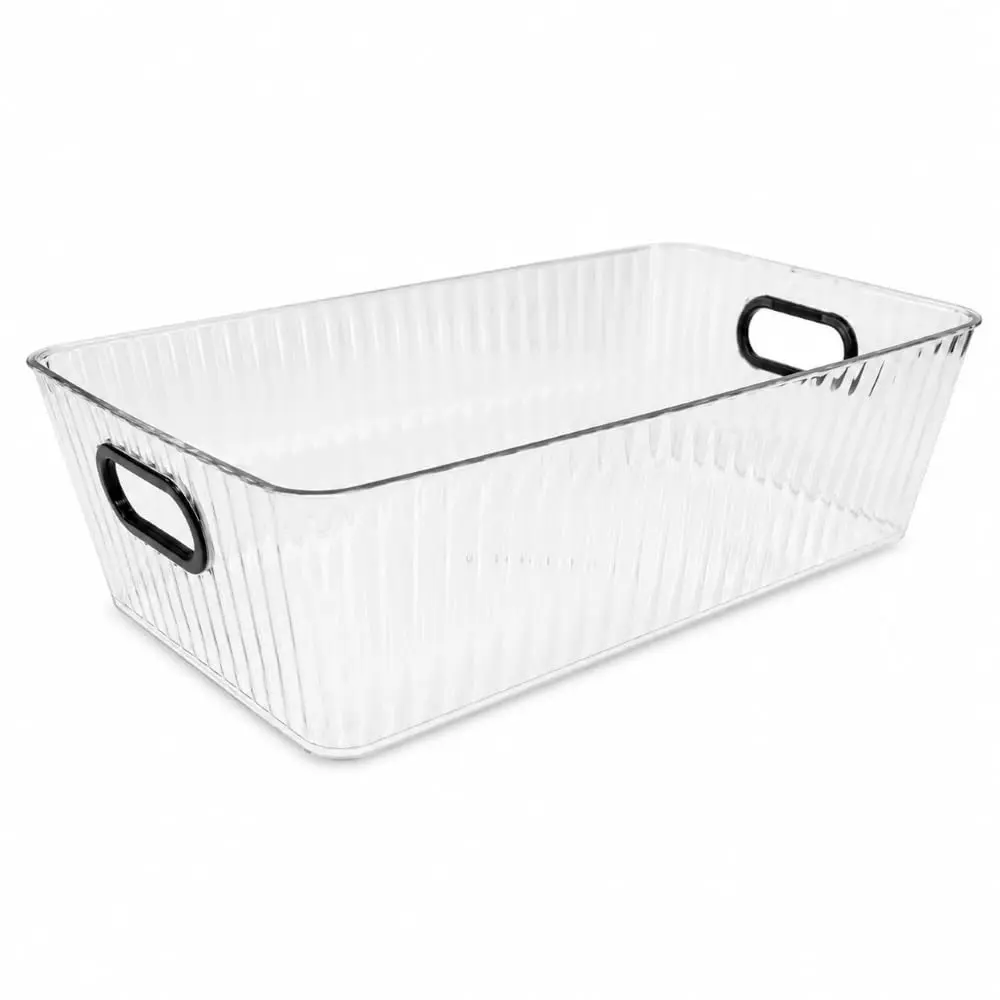Cesto Organizador Transparente Multiuso 31x20x10cm com Alças | Cozinha, Banheiro, Lavanderia, Escritório, Design Canelado e Prático - 1