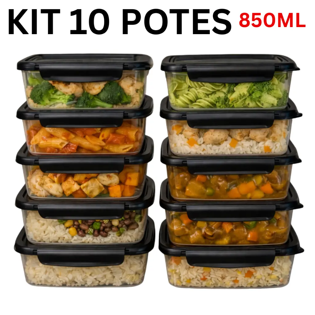 Kit 10 Marmitas Conjunto Potes 850ml com Travas Laterais Livre de BPA - Organizadores de Congelador - 1