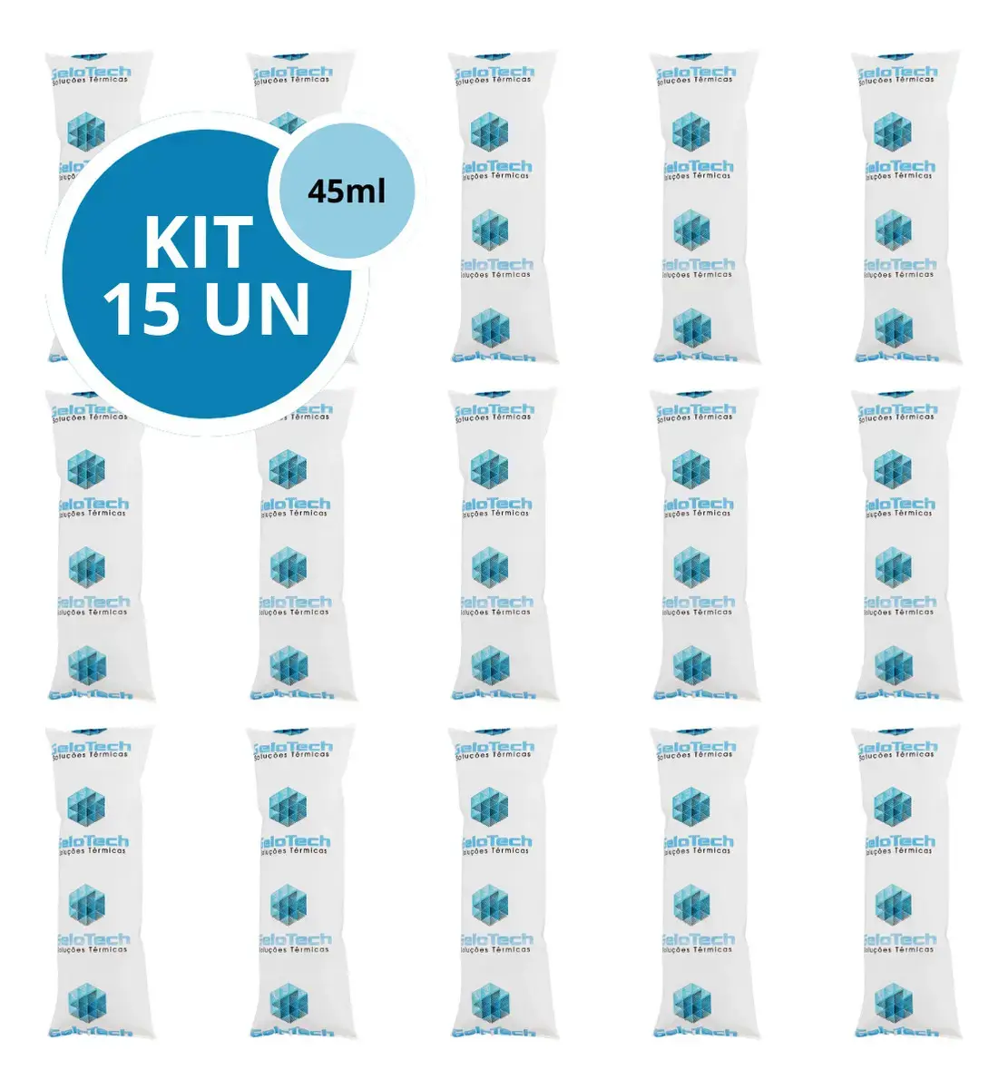 Kit 15 Gelo Gel Artificial Reutilizável Flexível 45g Azul-marinho