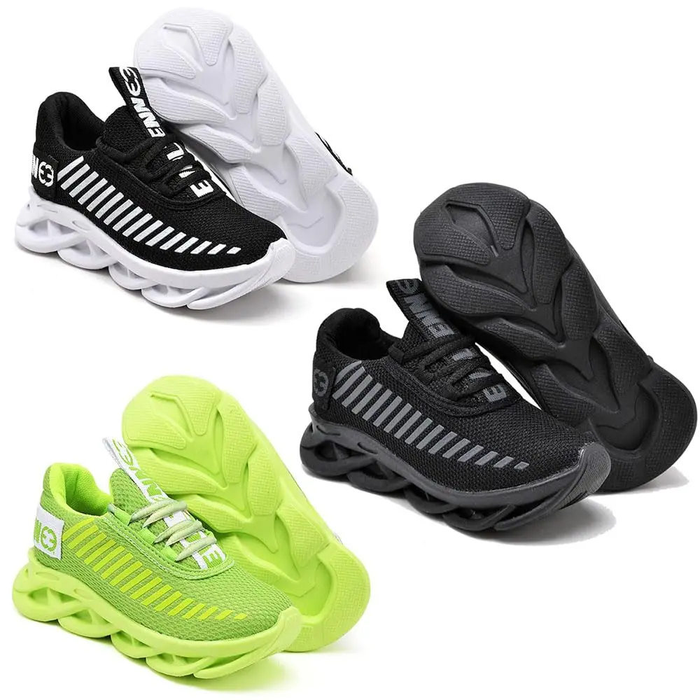 kit 3 Tênis Infantil Unissex Evoltenn Sola Trança Escolar Black, Preto Branco e Verde