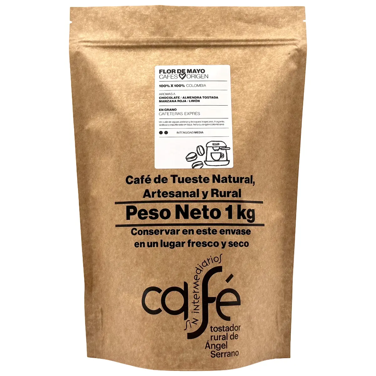 CAFÉ SEM INTERMEDIÁRIOS - 100% Colômbia - Flor de Mayo - Ideal para beber sozinho - Intensidade de sabor média - Recém-torrado e embalado - 1 Kg de grão ou moído (Expresso, Filtro, Italiano, Americano, Superautomático)