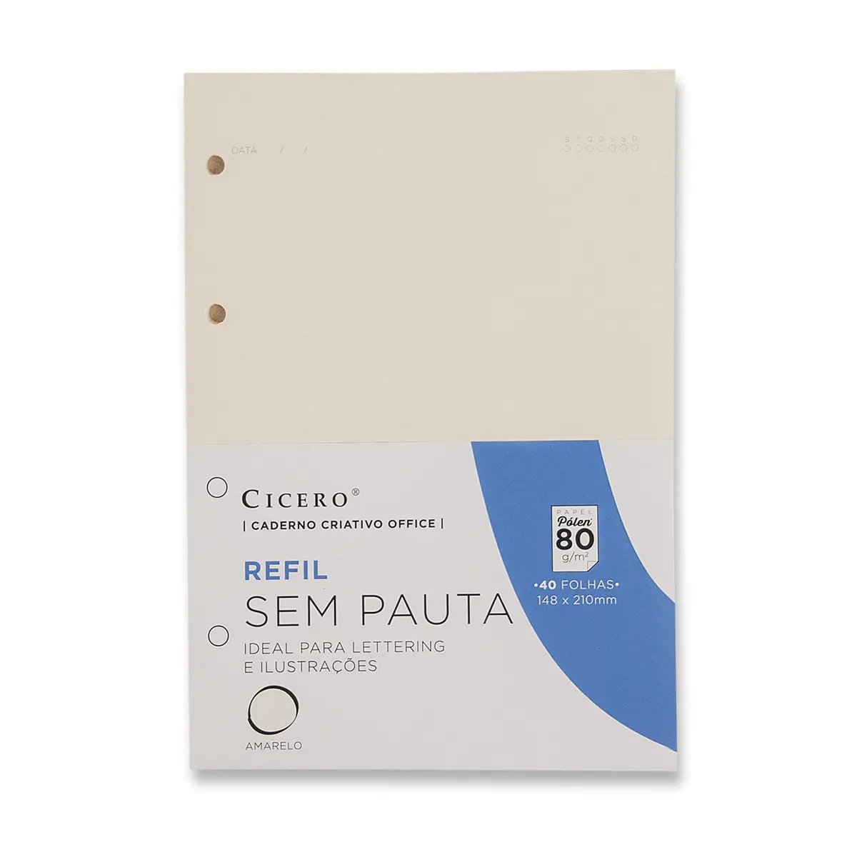 Cicero Refil Caderno Criativo Argolado Office 40FLS Pólen 80g Sem Pauta A5, Bege, Grande, 8583