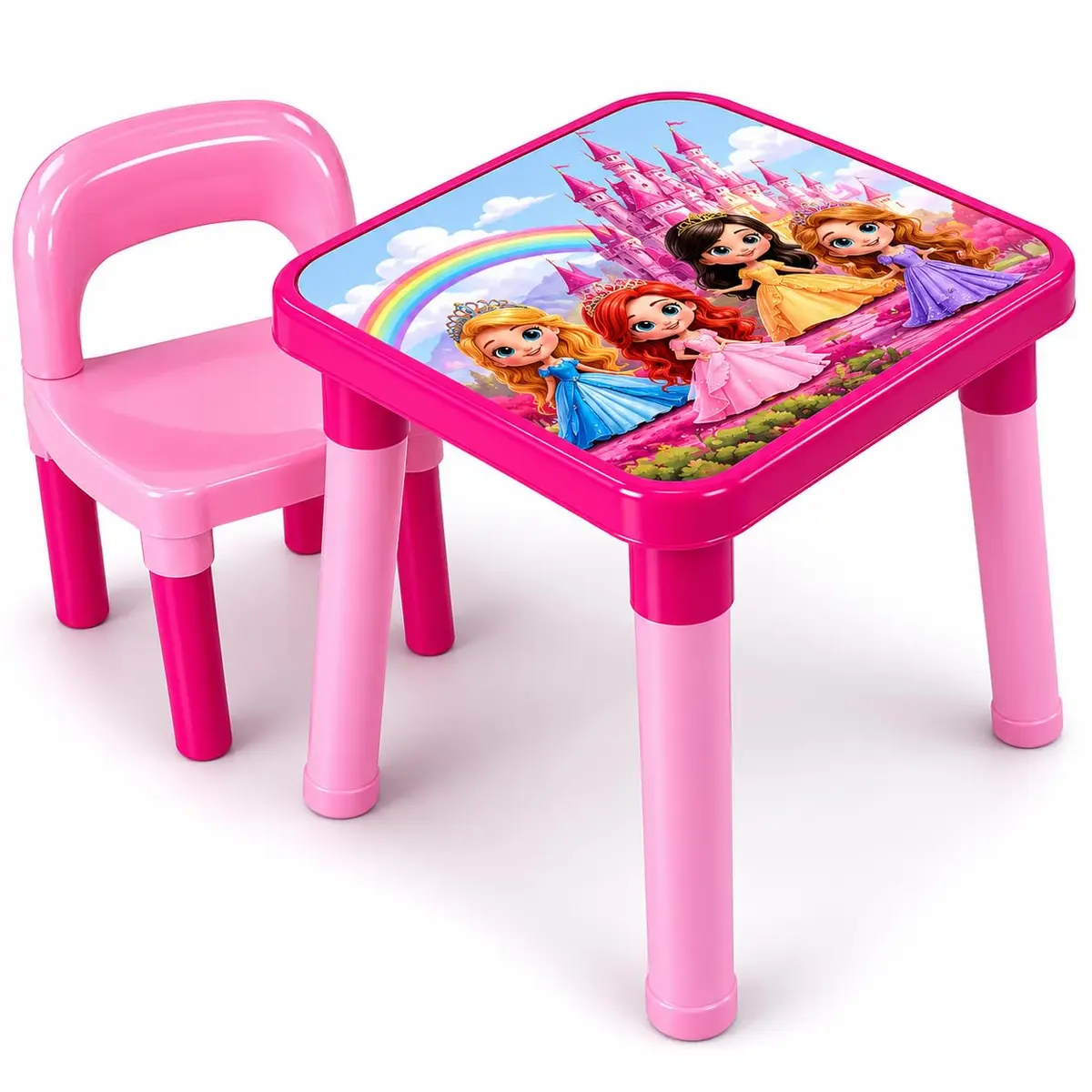 Mesinha Infantil Princesas Com Cadeira Rosa – Mesa Infantil Educativa | Mesa de Atividades, Desenho, Estudo e Alimentação | Fácil Montagem | Monte Líbano