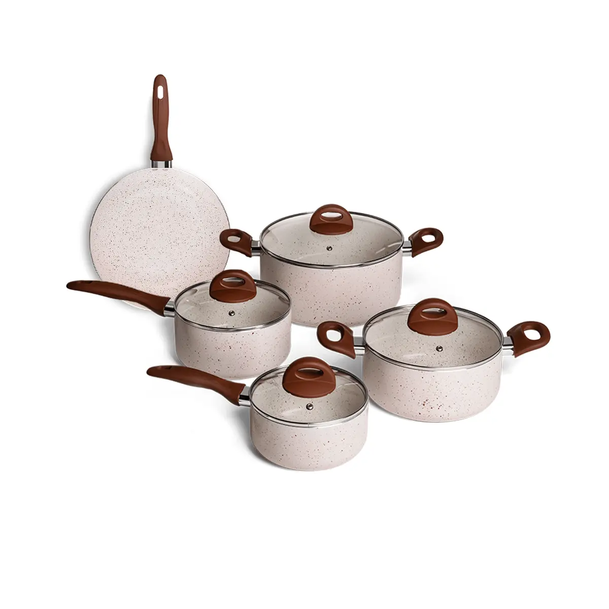 Jogo de Panelas Brinox Antiaderente Ceramic Life 5 Peças Smart Plus com Indução Vanilla