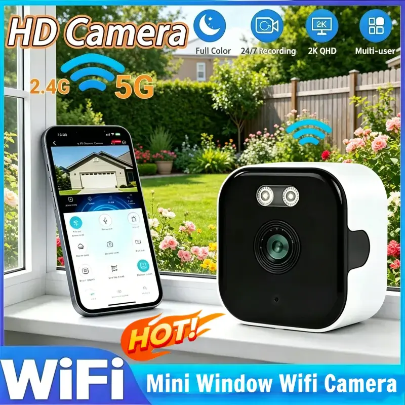 Câmera de Segurança Interna WiFi 2.4/5GHz 3MP com Visão Noturna Colorida 2026 – Substitui Câmeras Externas para Instalação Através de Vidro - 1