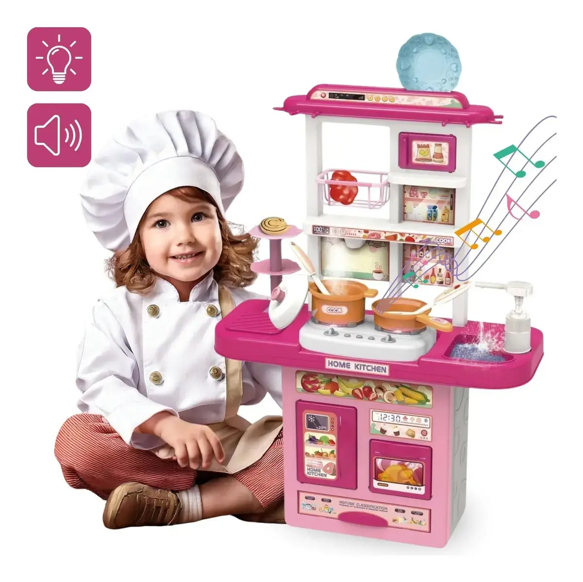 Cozinha Infantil De Brinquedo Kit Completo Sai Água E Som Rosa - 1