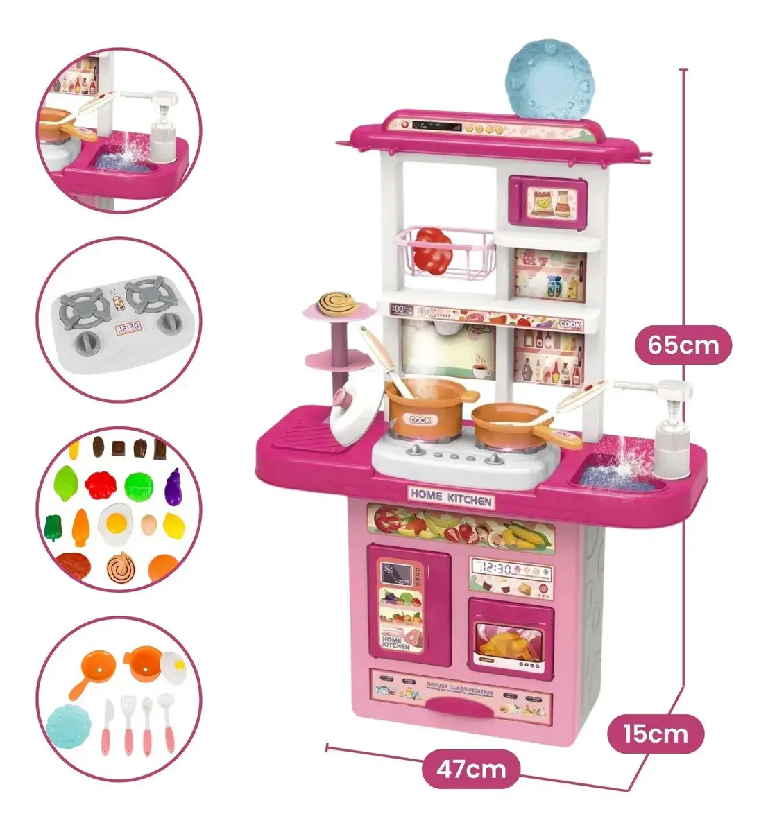 Cozinha Infantil De Brinquedo Kit Completo Sai Água E Som Rosa thumbnail 2
