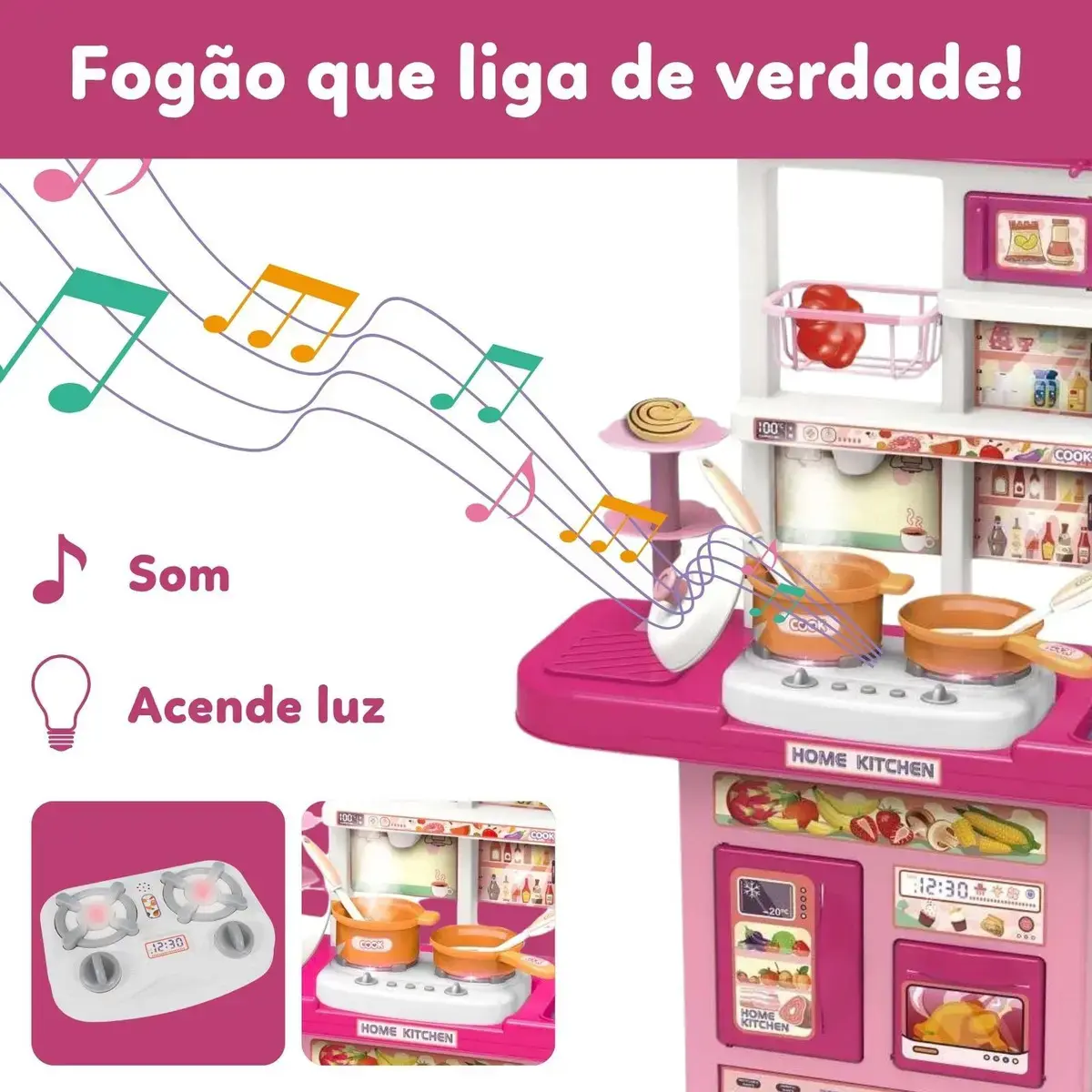 Cozinha Infantil De Brinquedo Kit Completo Sai Água E Som Rosa thumbnail 3