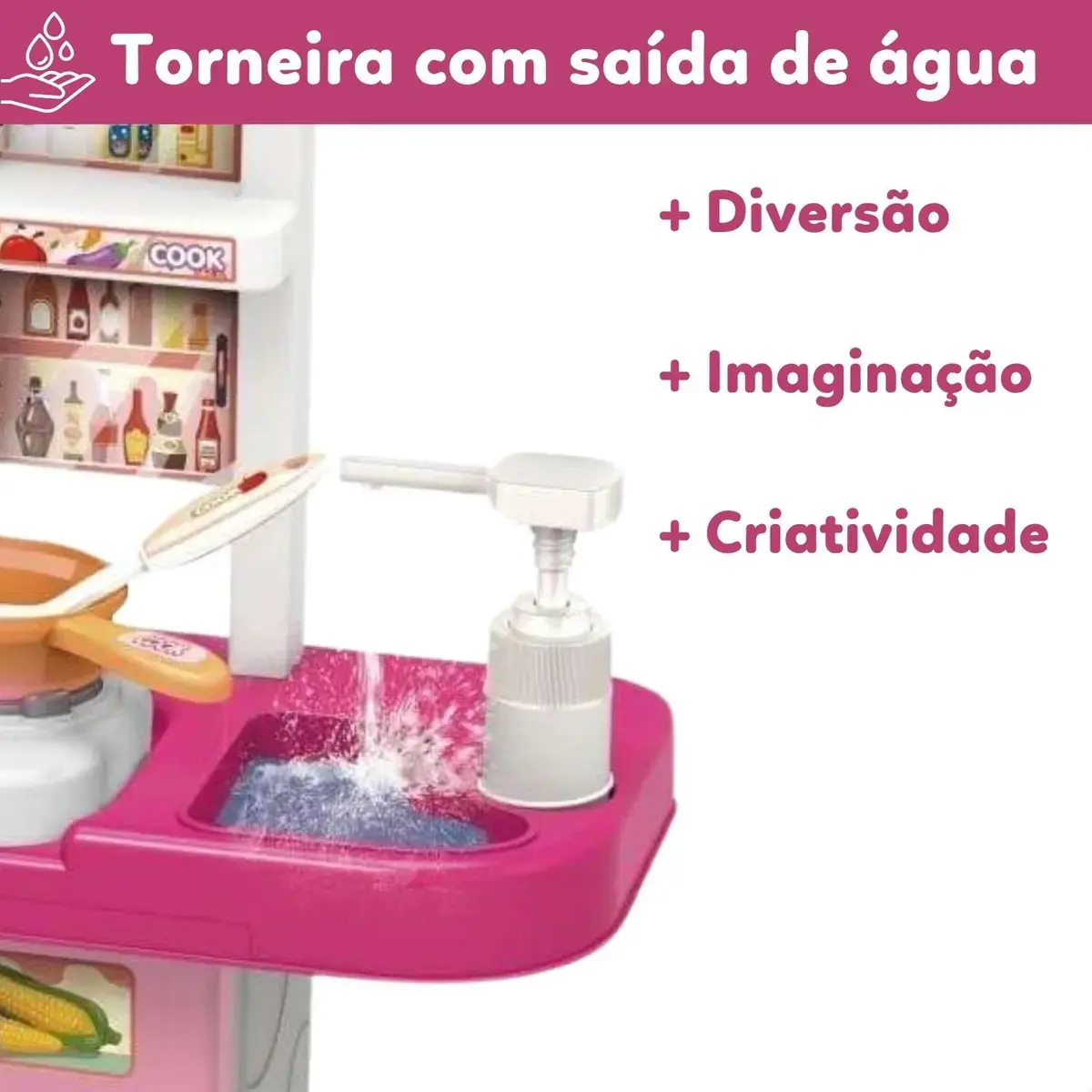 Cozinha Infantil De Brinquedo Kit Completo Sai Água E Som Rosa thumbnail 4