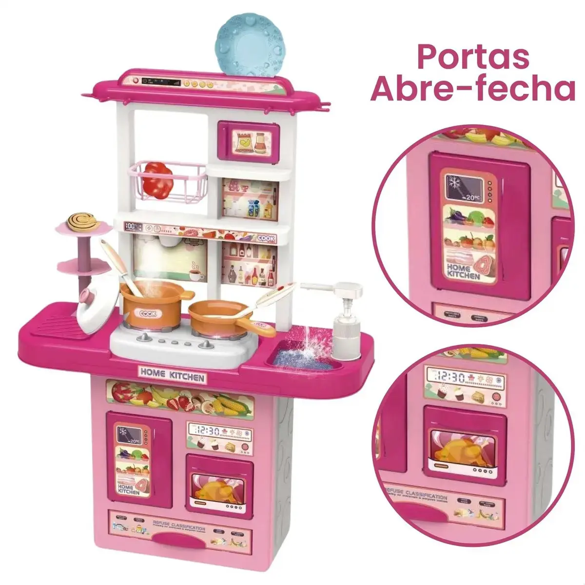 Cozinha Infantil De Brinquedo Kit Completo Sai Água E Som Rosa thumbnail 5