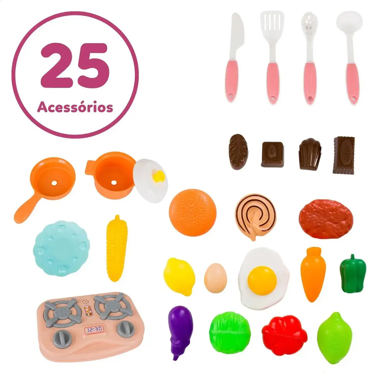 Cozinha Infantil De Brinquedo Kit Completo Sai Água E Som Rosa thumbnail 6