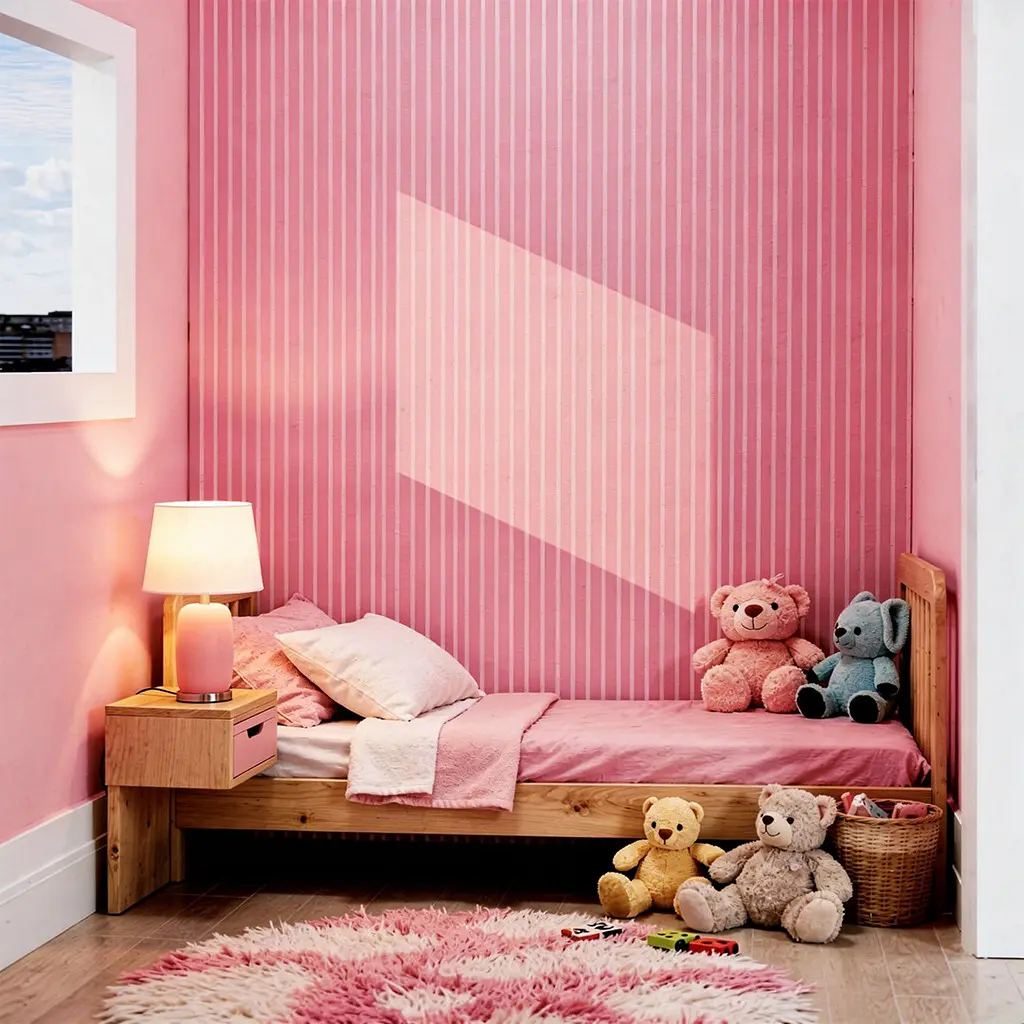 Kit 50 Painel Ripado de Madeira para TV 45x11cm Ripado Autocolante Decoração Quarto Cor ROSA PINK