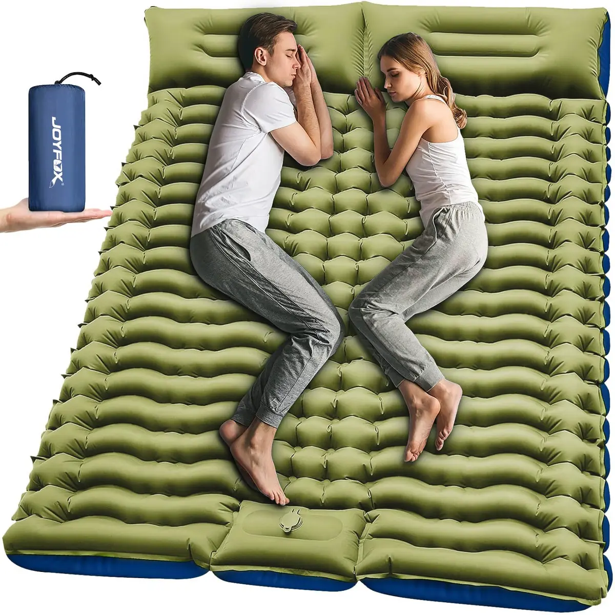 JOYFOX Colchão Inflável para Camping Joyfox com Almofada Integrada | Colchón de Aire Ultra Grueso 10cm Autoinflable con Bomba de Pie, Esterilla Portátil e Impermeable Nylon 40D para Acampar