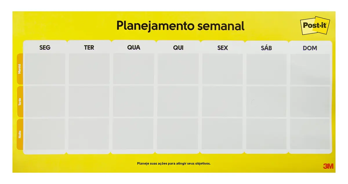 POST-IT 3M Calendário Semanal com 2 Blocos de Notas Adesivas 1 Unidade | Acompanha 2 Blocos Coloridos, que Auxiliam a Classificar os Compromissos por Cor e Manter a Rotina Mais Organizada
