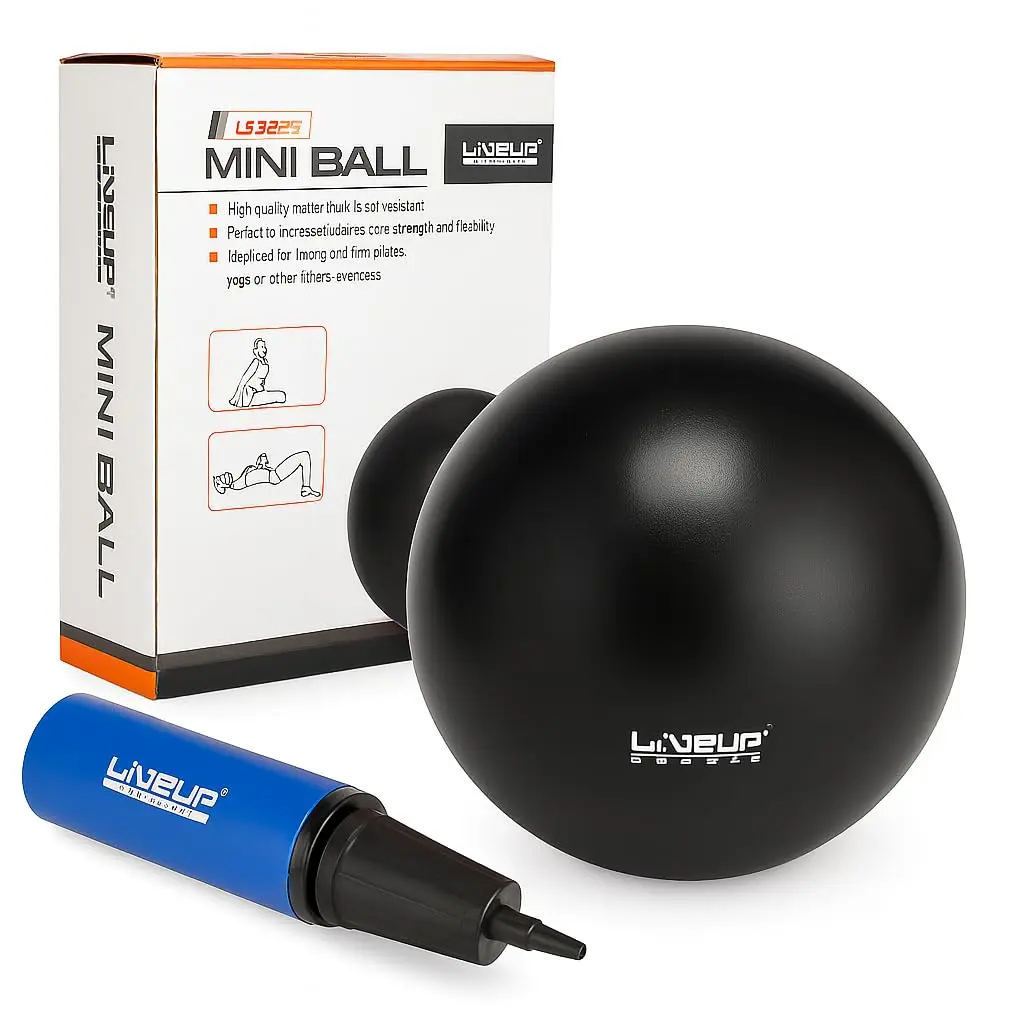 Mini Bola de Pilates, 25cm de Diâmetro, com Bomba de Ar de Dupla Ação, Preto - 1