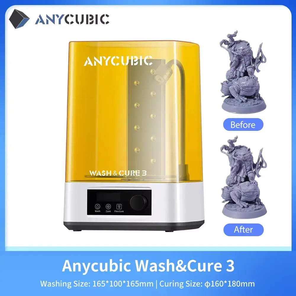 Anycúbico lavagem & cura 3 modelo impresso máquina de lavar e cura tamanho de limpeza 165*100*165mm para impressora 3d de resina lcd sla