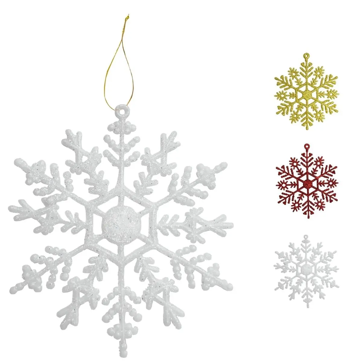 Flocos De Neve Branco 10 Pendentes Grande C/Glitter Decoração Enfeite Árvore Natal