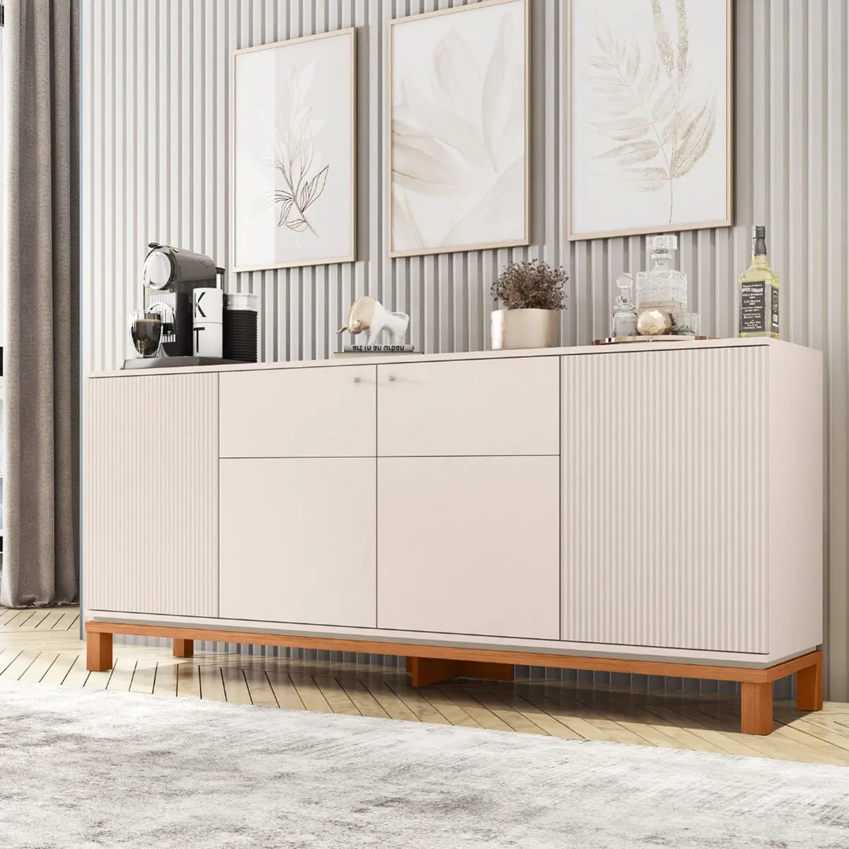 Buffet para Sala de Jantar 4 Portas Mondrian Off White/Freijó - 1