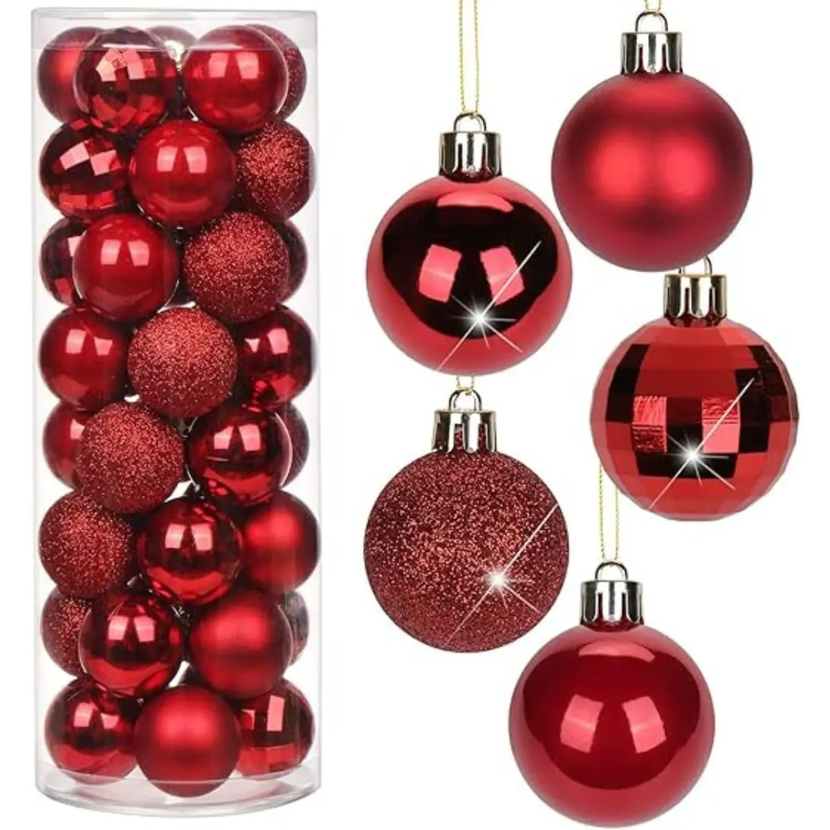 Kit 18 Bolas Lisas Foscas Glitter Vermelho 6 CM Enfeites De Natal Para Árvore Natalina