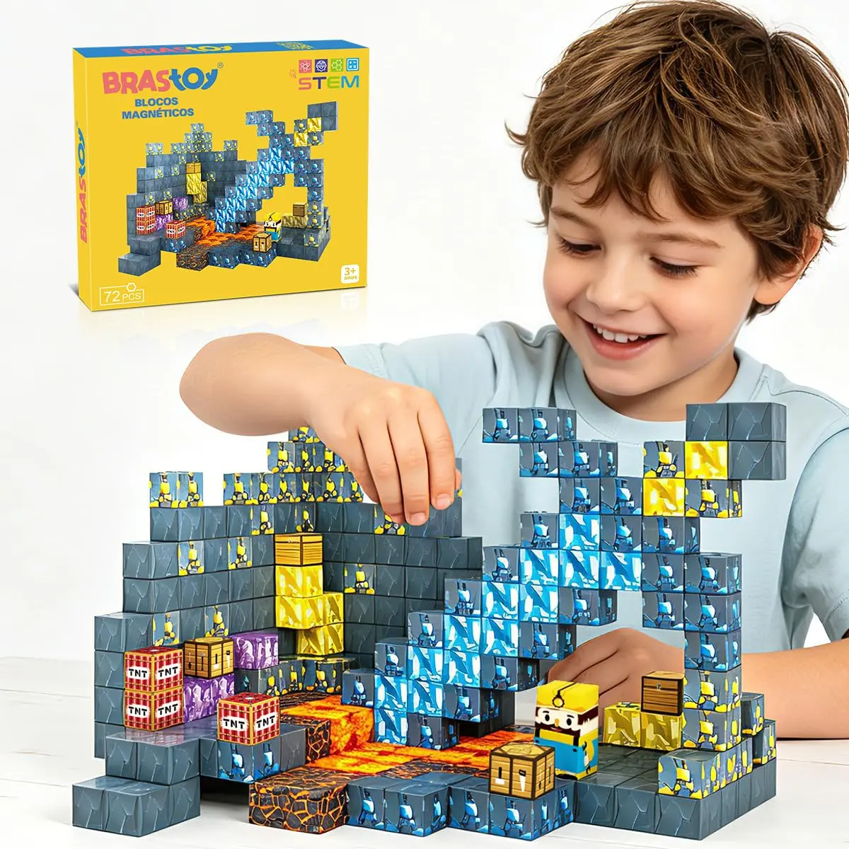 Blocos de Montar Magnéticos Construção Brinquedos Infantil (72 Peças Cubos Magnéticos) - 1