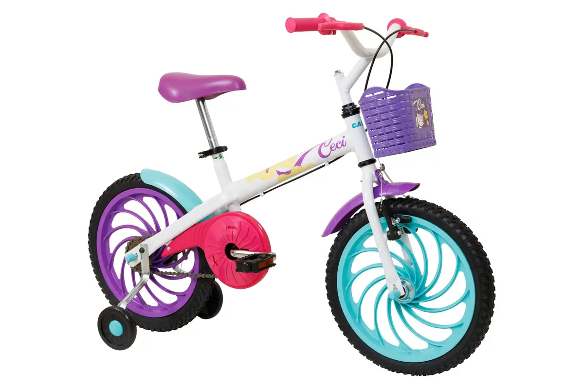 Bicicleta Infantil Caloi Ceci Aro 16, com Rodinhas, Cestinha, Cobre-Corrente e Ajuste Rápido do Banco