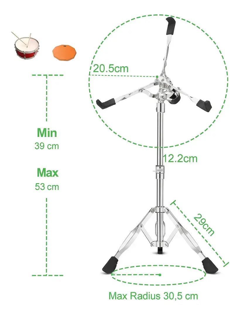 Suporte Estante Reforçada Para Caixa De Bateria 220 New Cromada Baterista Premium Marca Dc Music thumbnail 6