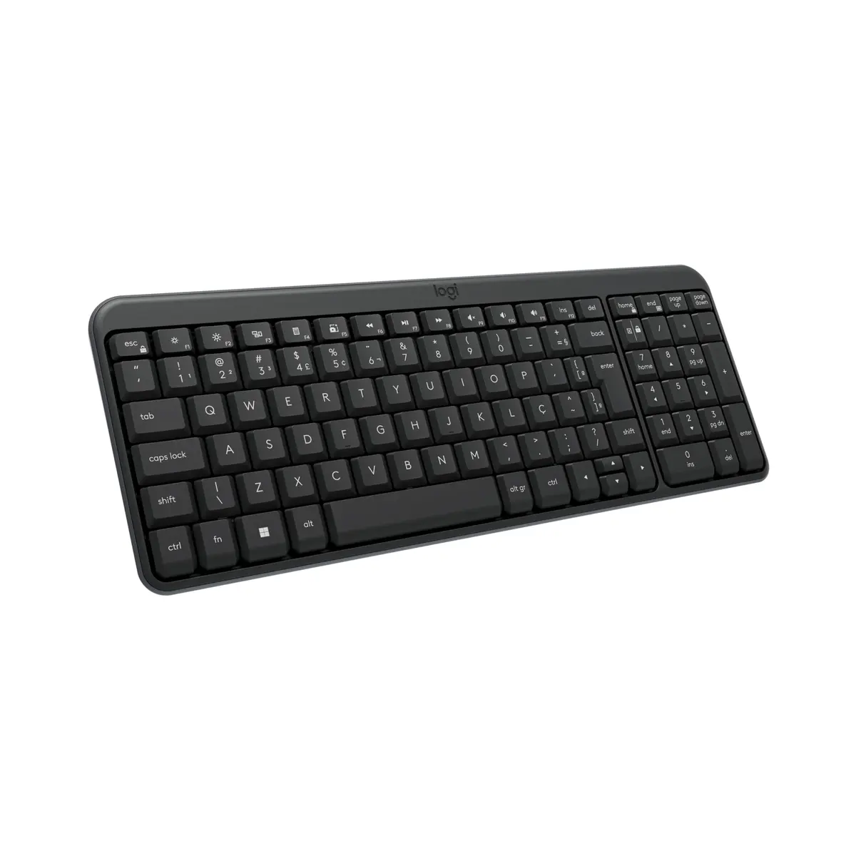 Teclado Sem Fio Logitech K250 Bluetooth com Conectividade Rápida e Fácil, Design Compacto, Teclado Numérico, Layout ABNT2, Teclas Resistentes a Derramamentos, Compatível com PC e Mac - Grafite