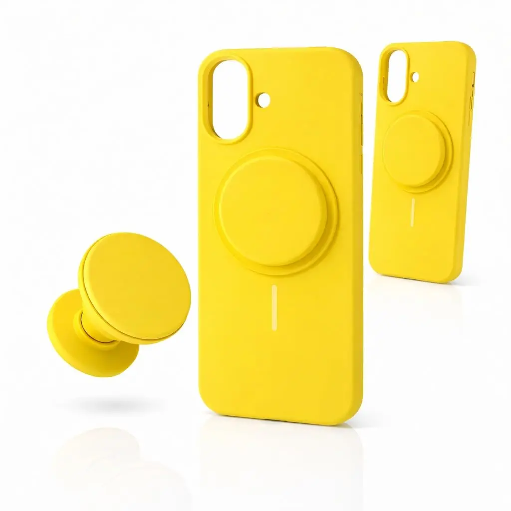 Capa Magnética Compativel iPhone 17 com Suporte Pop Grip, Compatível com MagSafe, Case Slim com Encaixe Preciso e Pegada Confortável (Amarelo) - 1