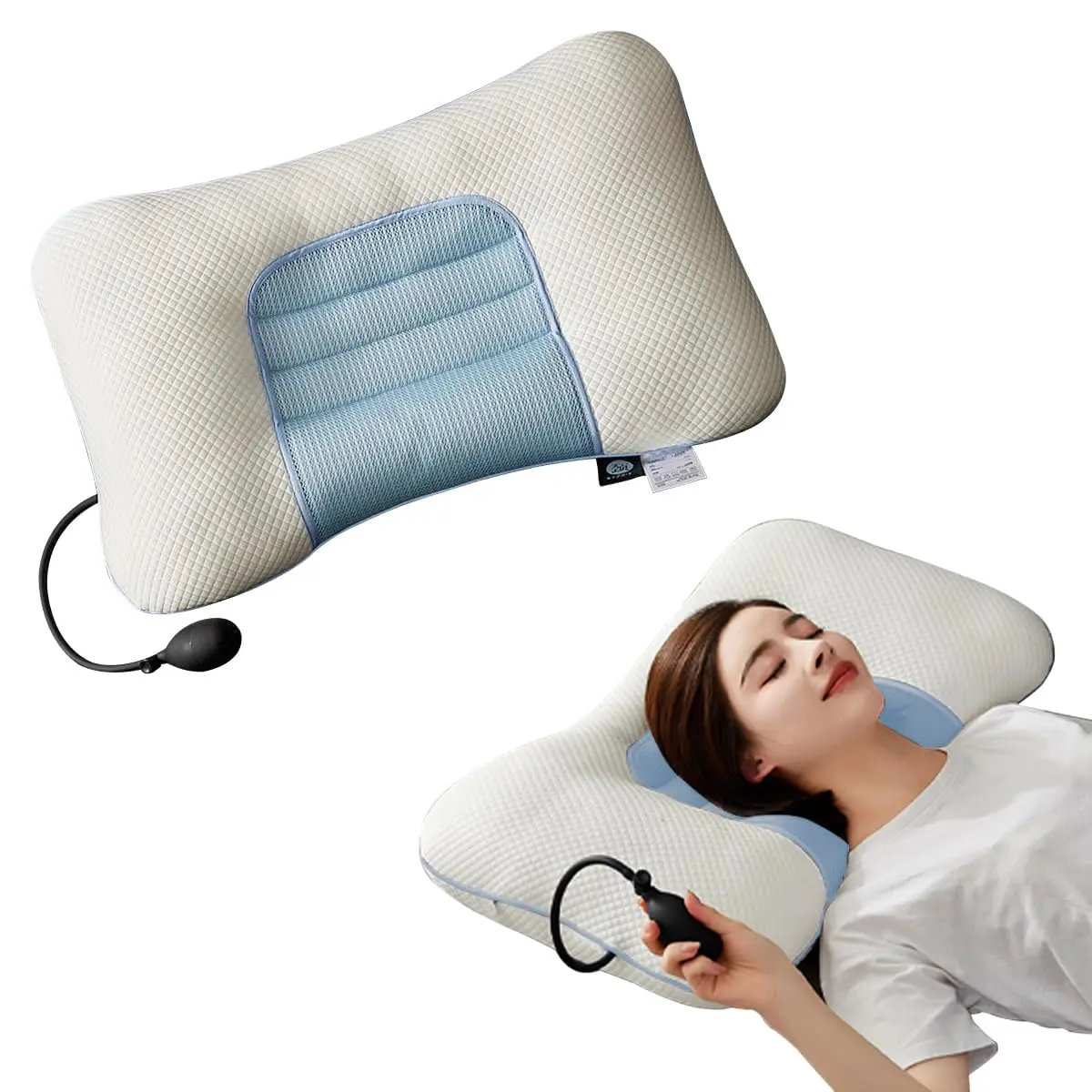 Travesseiro Cervical Ajustável com Airbag 4D, Altura Regulável de 8 a 13 cm, Design Ergonômico com Suporte para Pescoço e Ombros, Tecido Respirável 4D com Massagem 5D, 40x58 cm - 1