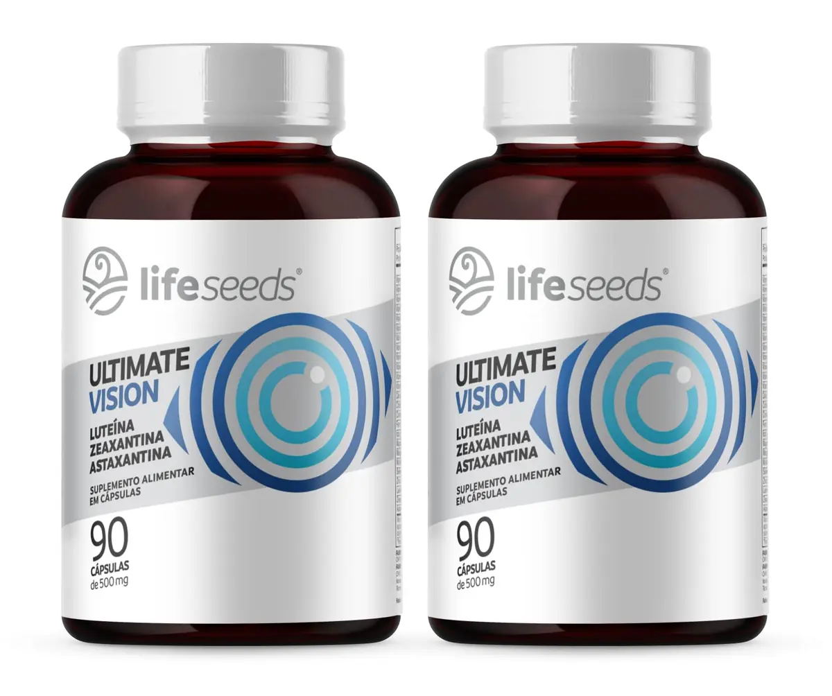 ULTIMATE VISION – Luteína 20mg + Zeaxantina 2mg + Astaxantina 4mg + Vitaminas A, D, E, C, B1, B2, B3, B5, B6, B7, B9, B12, Cálcio, Cobre, Cromo, Ferro, lodo, Magnésio, Manganês, Molibdênio, Selênio e Zinco – 2 Potes – 180 Cápsulas
