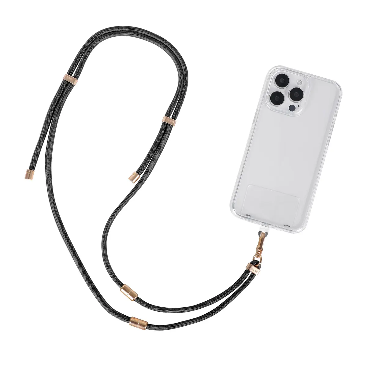 Geonav Cordão de pescoço universal para celular, alça de mão regulável, encaixa em todas os modelos de capinhas, alça ajustável, 1.6 m, lavável, poliéster, evita quedas, CDU02L01, Preto com Dourado