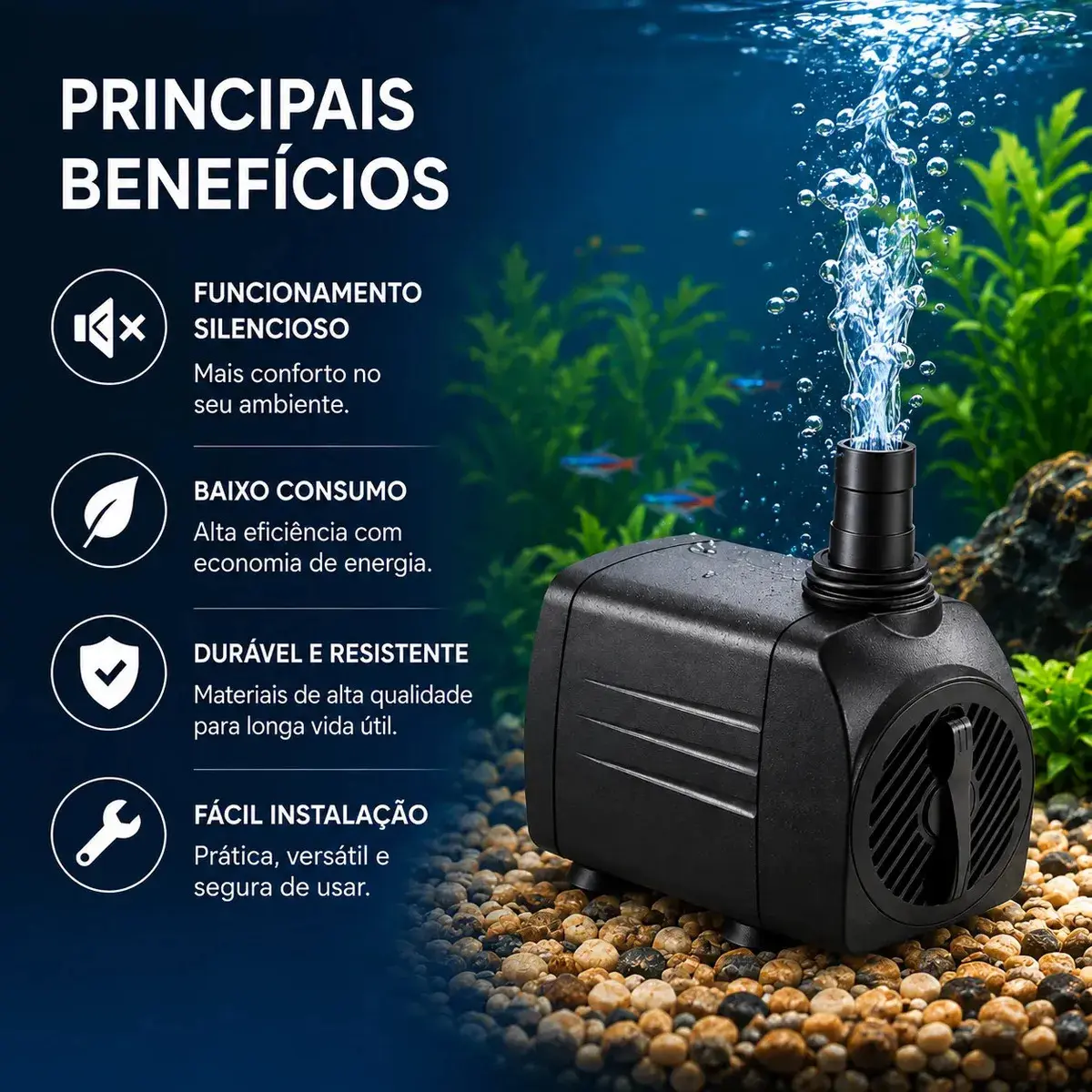 Bomba Submersa 2000l/h 2m Lagos Recalque Fontes Aquários Cascata Chafariz Motor Água Doce Salgada Marinho Fonte Hidroponia Aquaponia thumbnail 3