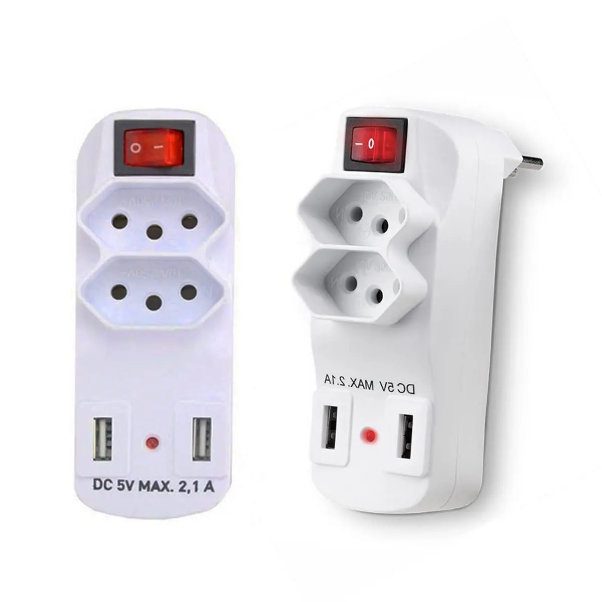 Adaptador 2 Tomada Padrão 10a Benjamim Bivolt Plug Duplo C/ 2 Portas USB LED Com Botão Liga/Desliga Para Celular Notebook PC PREMIUM
