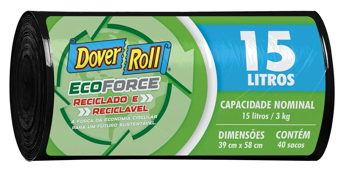 Dover-Roll Eco-Force Preto 15L - 40 sacos para lixo