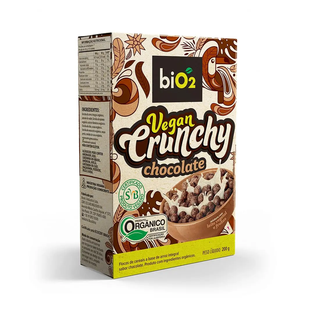 Cereal Matinal Orgânico biO2 Vegan Crunchy Chocolate 200 g Vegano e sem Glúten